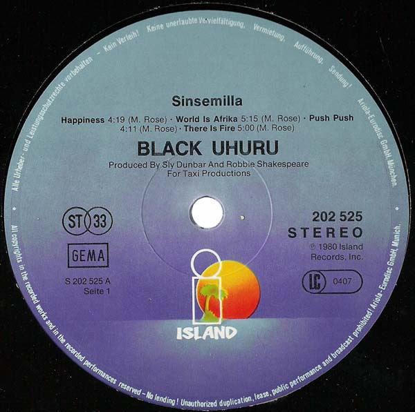Black Uhuru : Sinsemilla (LP, Album, RE)