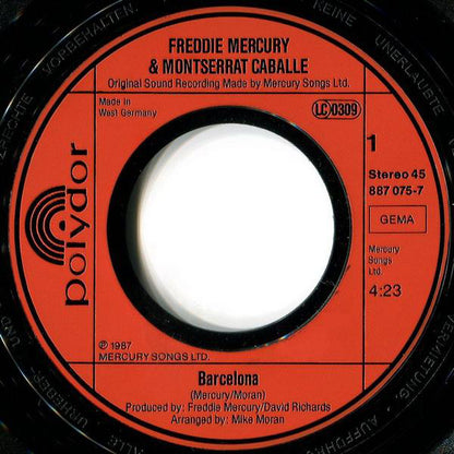 Freddie Mercury & Montserrat Caballé : Barcelona (7", Single, Red)