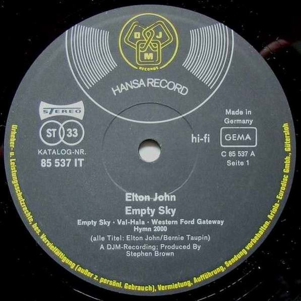 Elton John : Empty Sky (LP, Album, Gat)
