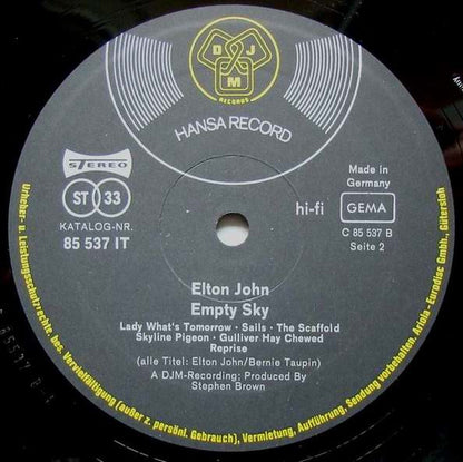 Elton John : Empty Sky (LP, Album, Gat)