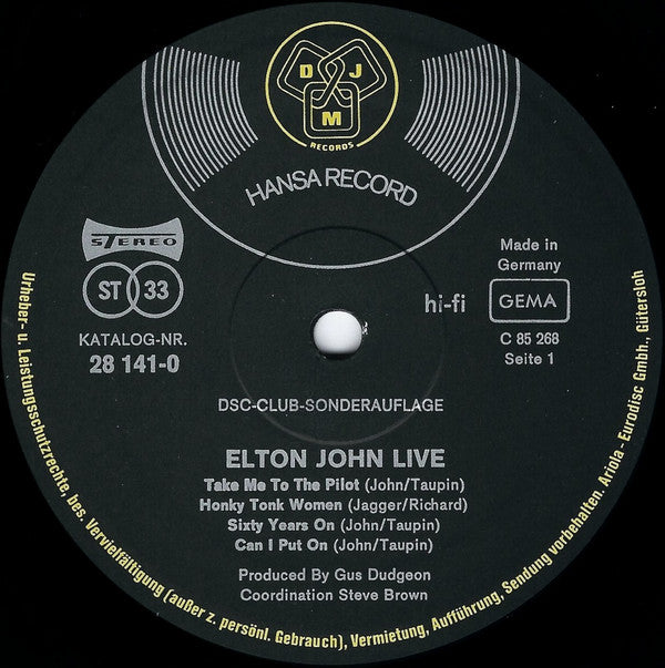 Elton John : Live (LP, Album, Club)