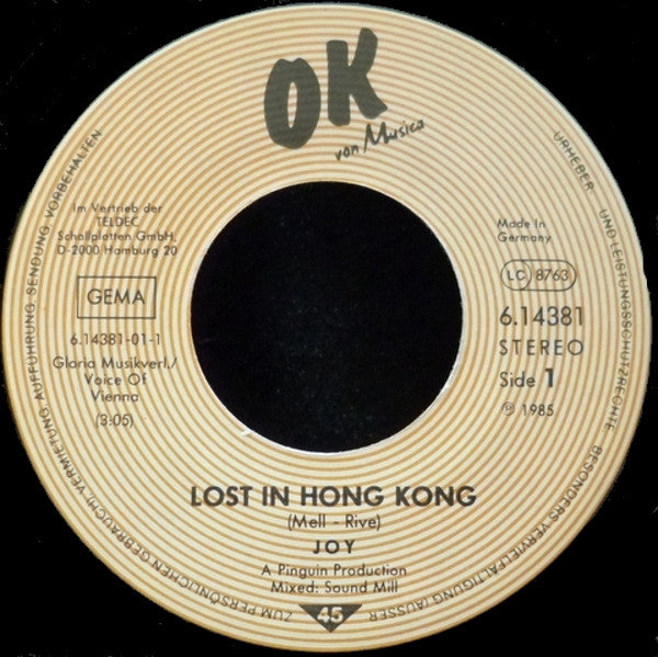 Joy (9) : Lost In Hong Kong (7", Single)