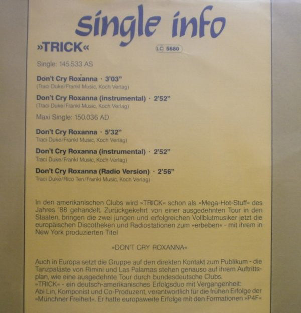 Trick (5) : Don't Cry Roxanna (7", Single)