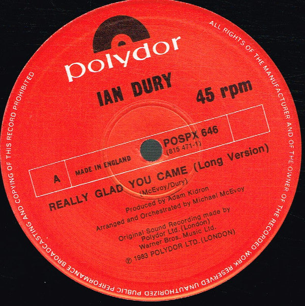 Ian Dury : Really Glad You Came (Long Version) (12", Single)
