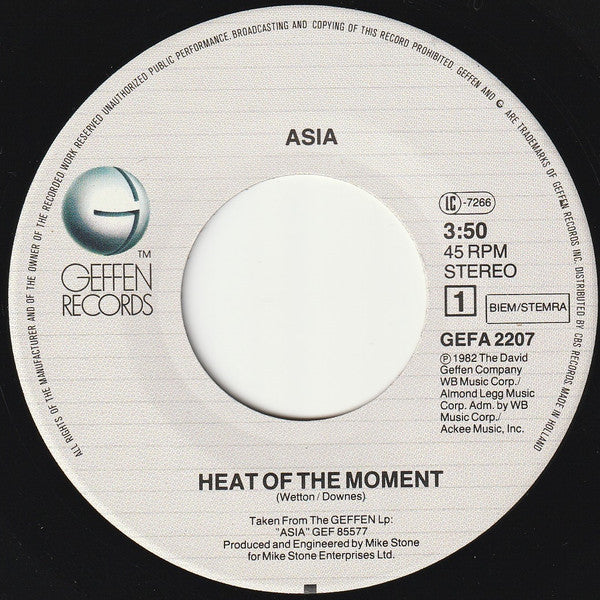 Asia (2) : Heat Of The Moment (7", Single)