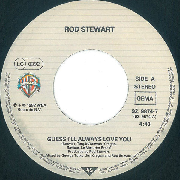 Rod Stewart : Guess I'll Always Love You (7", Single)