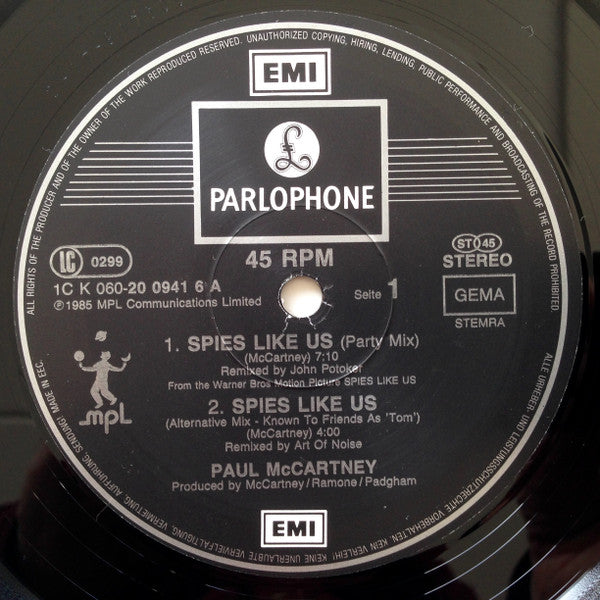Paul McCartney : Spies Like Us (Party Mix) (12", Maxi)