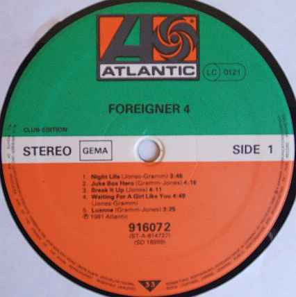 Foreigner : 4 (LP, Album, Club)