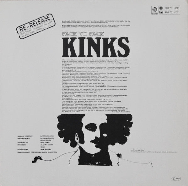 The Kinks : Face To Face (LP, Album, Mono, RE)