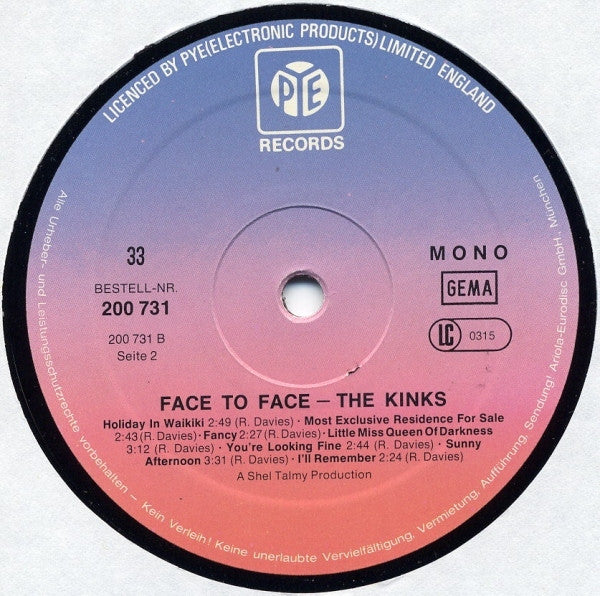 The Kinks : Face To Face (LP, Album, Mono, RE)