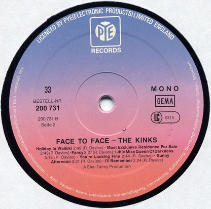 The Kinks : Face To Face (LP, Album, Mono, RE)