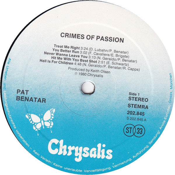 Pat Benatar : Crimes Of Passion (LP, Album)
