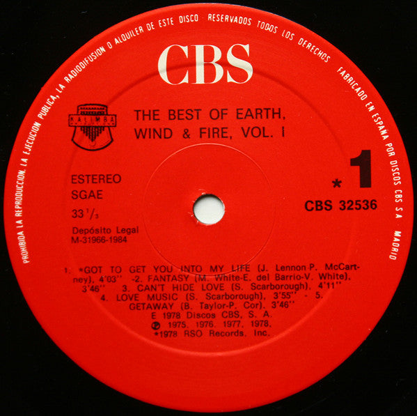 Earth, Wind & Fire : The Best Of Earth Wind & Fire Vol. I (LP, Comp, RE)