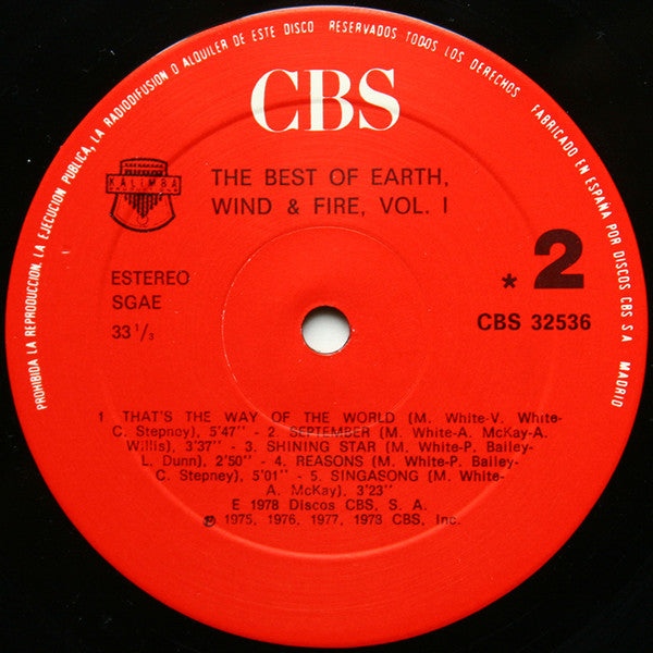 Earth, Wind & Fire : The Best Of Earth Wind & Fire Vol. I (LP, Comp, RE)