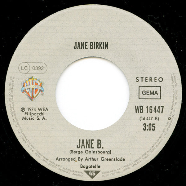Jane Birkin Avec Serge Gainsbourg : Je T'aime... Moi Non Plus (7", Single, RE)