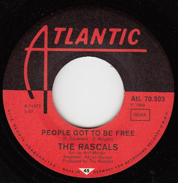 The Rascals : People Got To Be Free (7", Single, Mono)