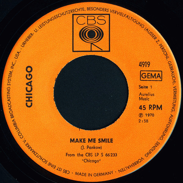 Chicago (2) : Make Me Smile (7", Single, Mono)