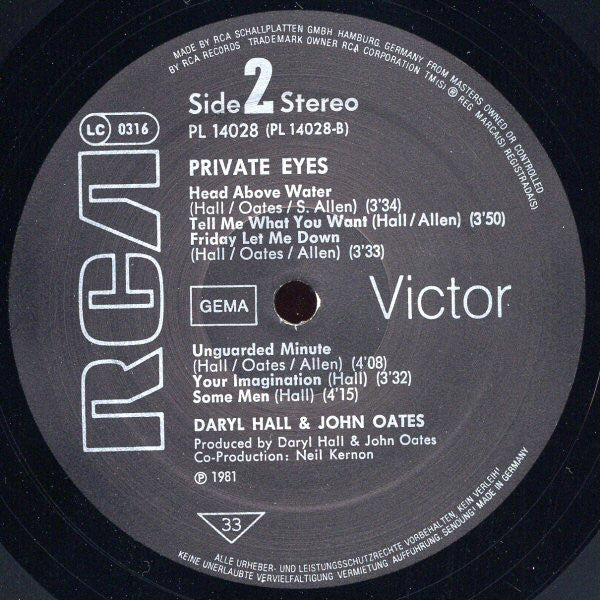 Daryl Hall & John Oates : Private Eyes (LP, Album, RP, Bla)