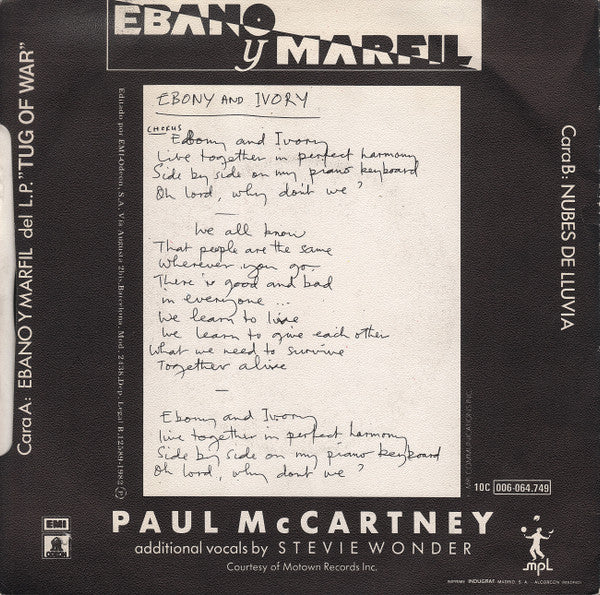 Paul McCartney : Ebano Y Marfil (7", Single)