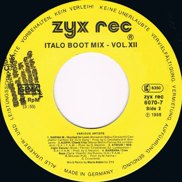 Various : Italo Boot Mix Vol. 12 (7", Single, Mixed)