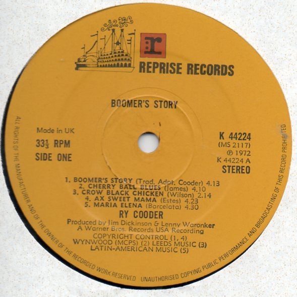 Ry Cooder : Boomer's Story (LP, Album)