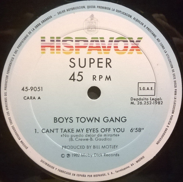 Boys Town Gang : Can't Take My Eyes Off You (12", Maxi)
