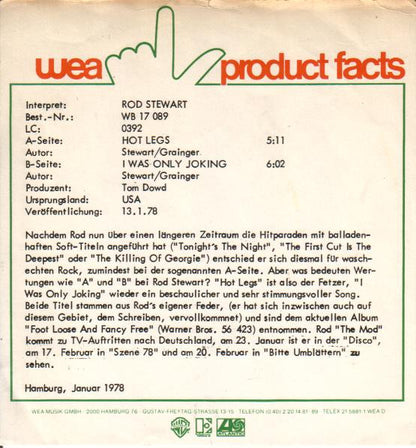 Rod Stewart : Hot Legs / I Was Only Joking (7", Single)