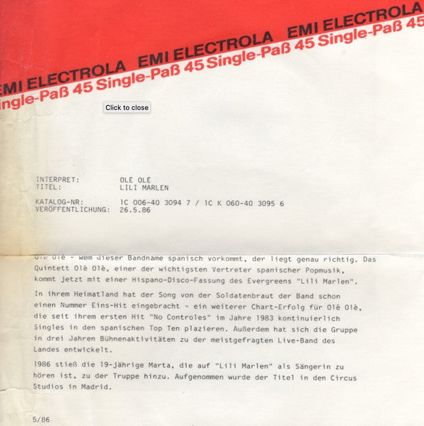 Ole Ole : Lili Marlen (7", Single)