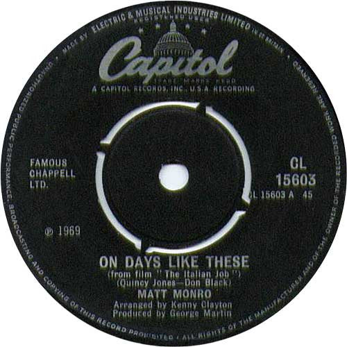 Matt Monro : On Days Like These (7", Single, Bla)