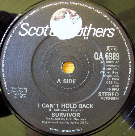 Survivor : I Can't Hold Back (7", Single)