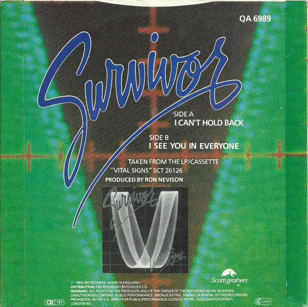 Survivor : I Can't Hold Back (7", Single)