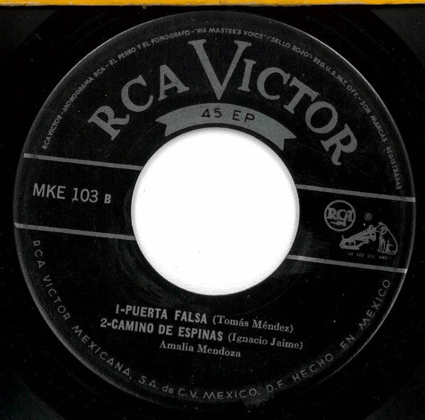 Amalia Mendoza : Tu Y La Mentira / La Ultima Canción / Puerta Falsa / Camino De Espinas (7", EP, Mono)