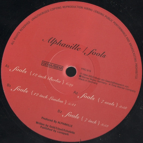 Alphaville : Fools (12", Promo)