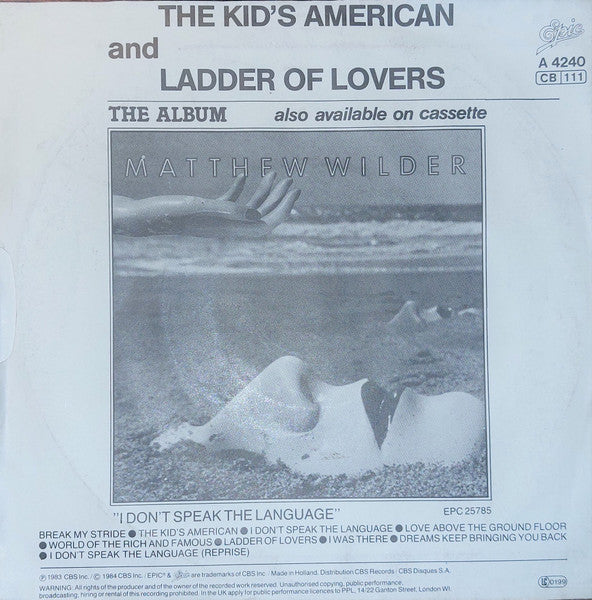 Matthew Wilder : The Kid's American (7", Single)