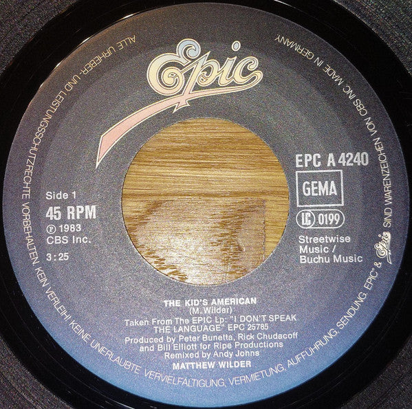Matthew Wilder : The Kid's American (7", Single)