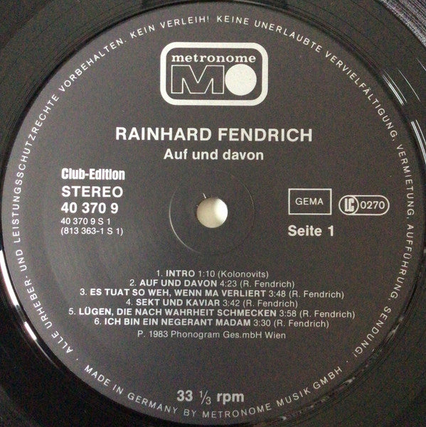 Rainhard Fendrich : Auf Und Davon. (LP, Album, Club)
