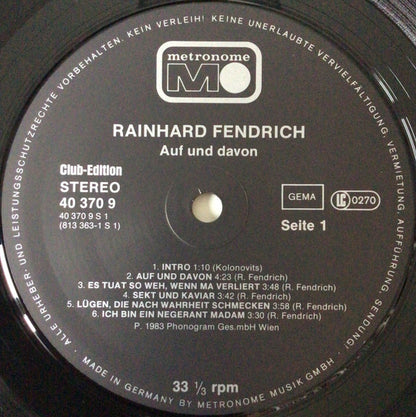 Rainhard Fendrich : Auf Und Davon. (LP, Album, Club)
