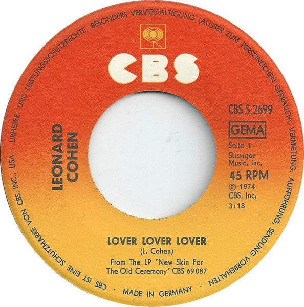 Leonard Cohen : Lover Lover Lover (7", Single)