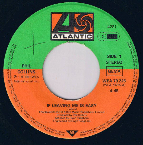 Phil Collins : If Leaving Me Is Easy (7", Single)