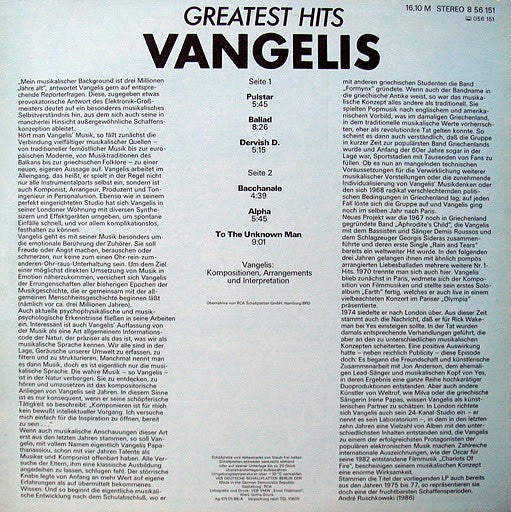 Vangelis : Greatest Hits (LP, Comp, Sma)