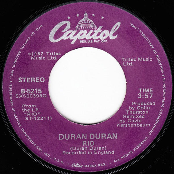 Duran Duran : Rio (7", Single, Jac)