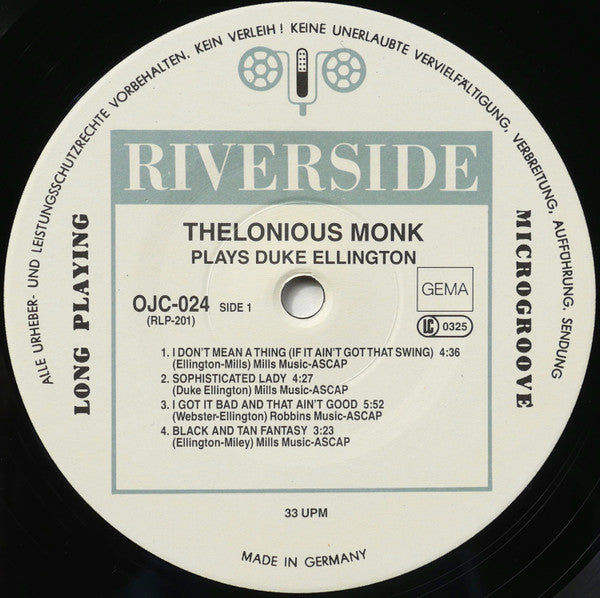 Thelonious Monk : Thelonious Monk Plays Duke Ellington (LP, Album, RE)