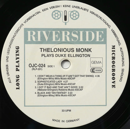 Thelonious Monk : Thelonious Monk Plays Duke Ellington (LP, Album, RE)
