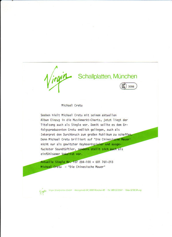 Michael Cretu : Die Chinesische Mauer (7", Single)