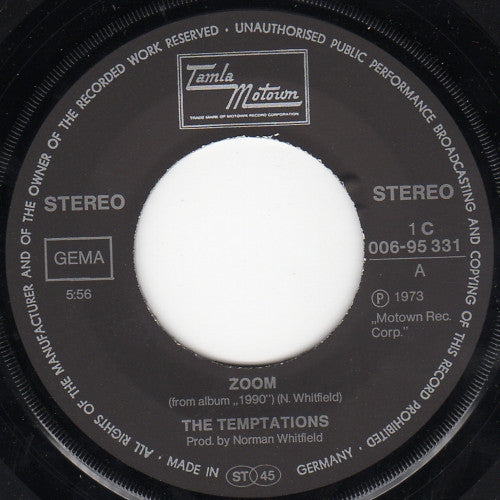 The Temptations : Zoom (7", Single)