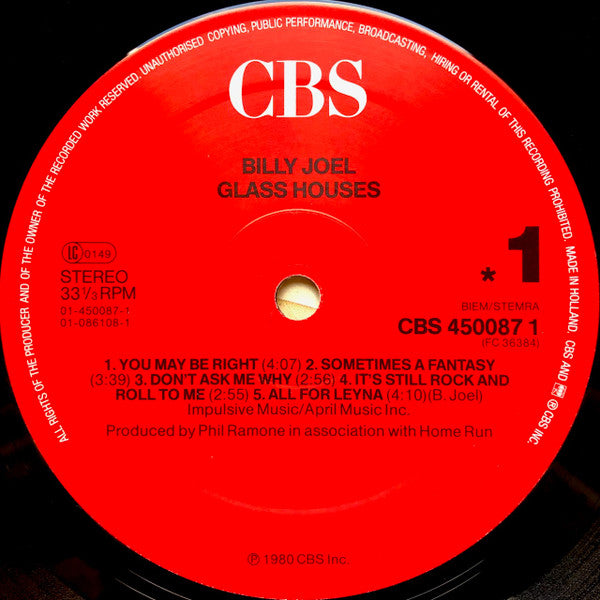 Billy Joel : Glass Houses (LP, Album, RE)