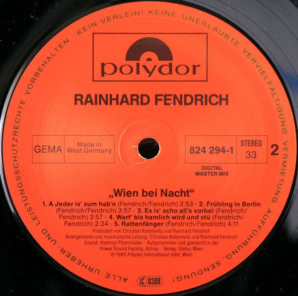 Rainhard Fendrich : Wien Bei Nacht (LP, Album)