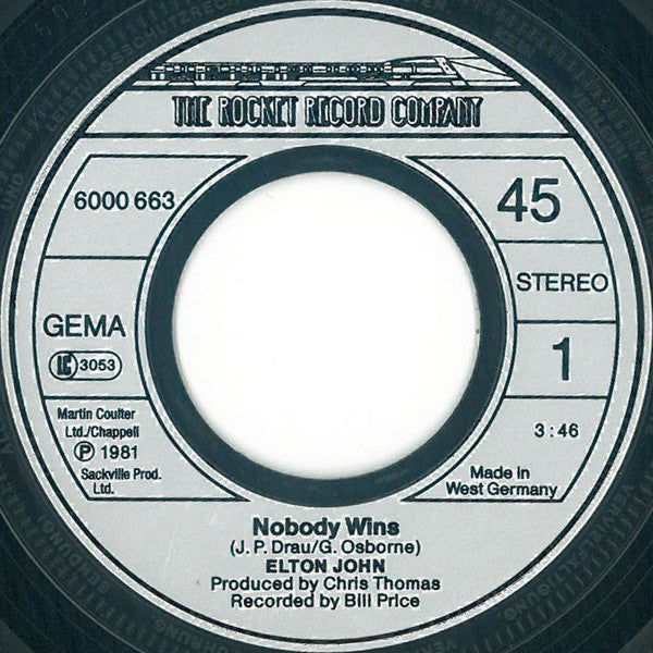 Elton John : Nobody Wins (7", Single)