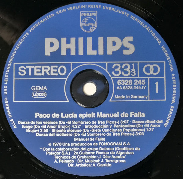Paco De Lucía : Spielt Manuel De Falla (LP, Album)