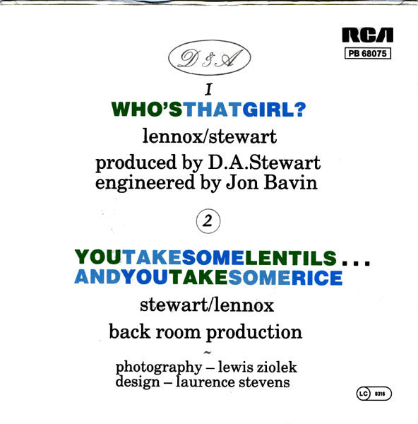 Eurythmics : Who's That Girl? (7", Single)